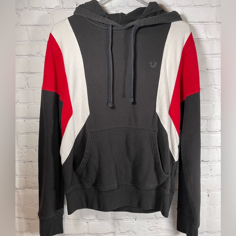True Religion Mens Small Hoodie Sweatshirt Logo Pullover Black - Picture 2 of 8
